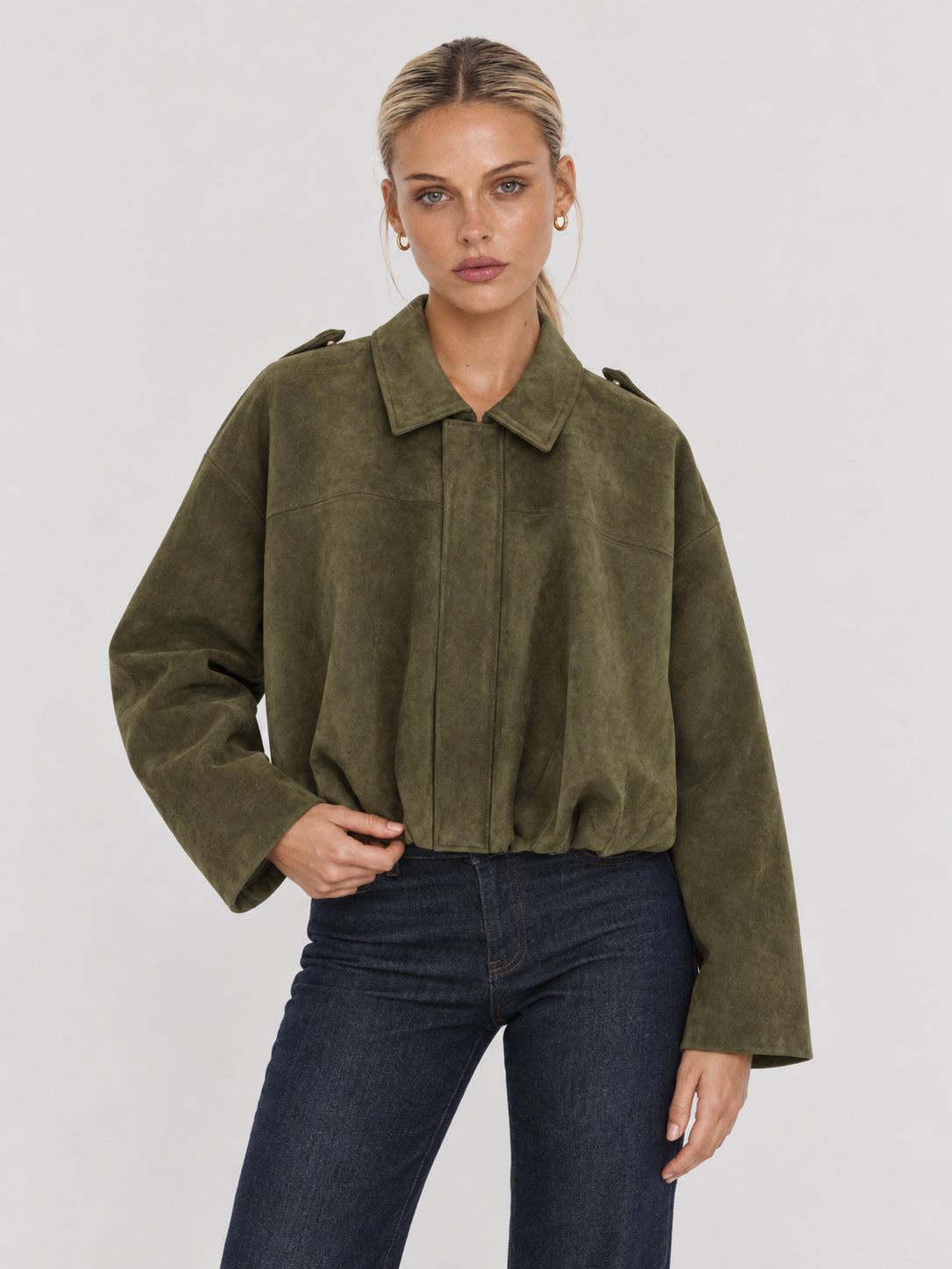 Lara-Bomberjacke aus Wildleder – Grün