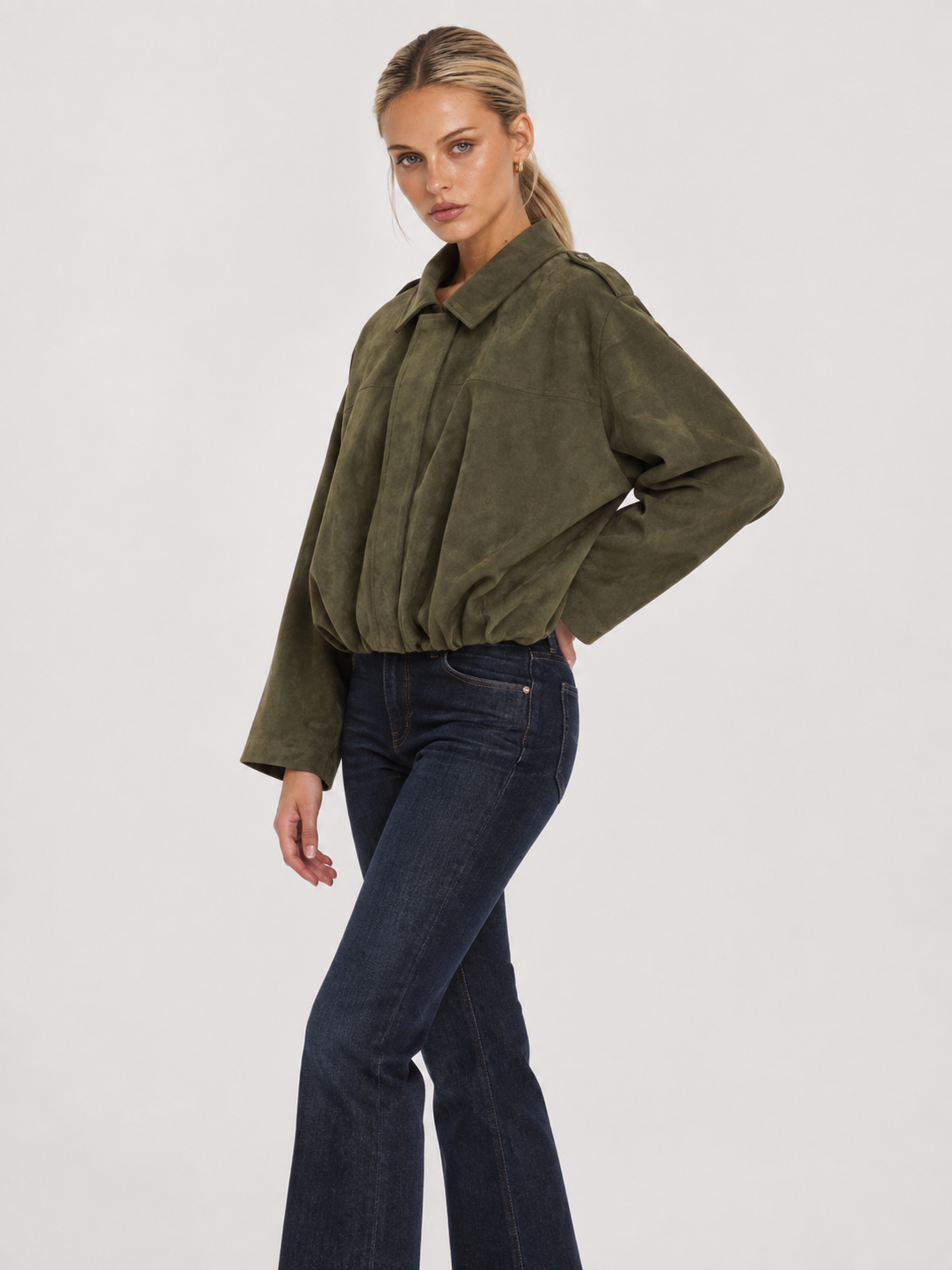 Lara-Bomberjacke aus Wildleder – Grün