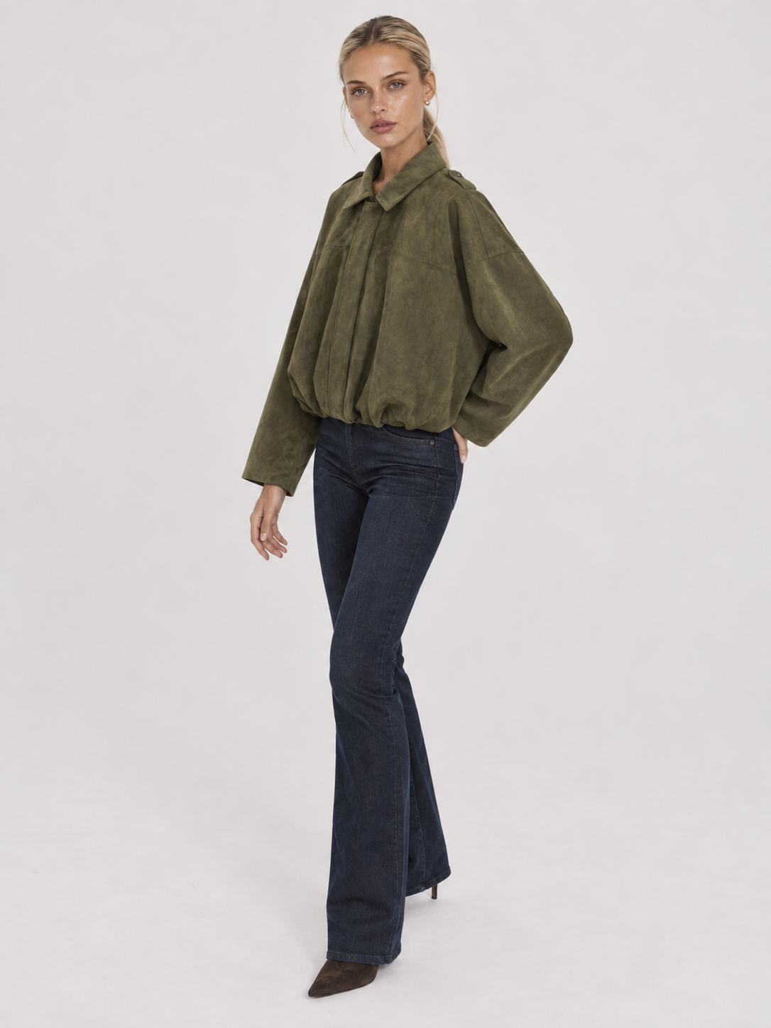 Lara-Bomberjacke aus Wildleder – Grün