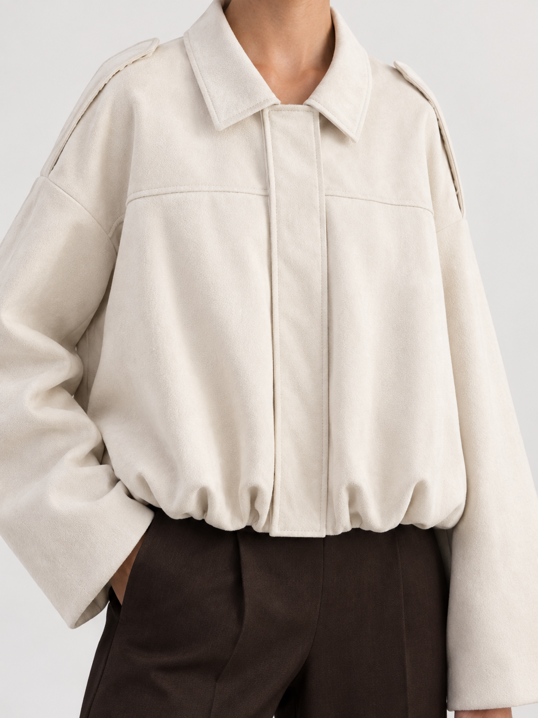 Lara Suede Bomber Jacket - White