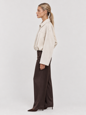 Lara Suede Bomber Jacket - White