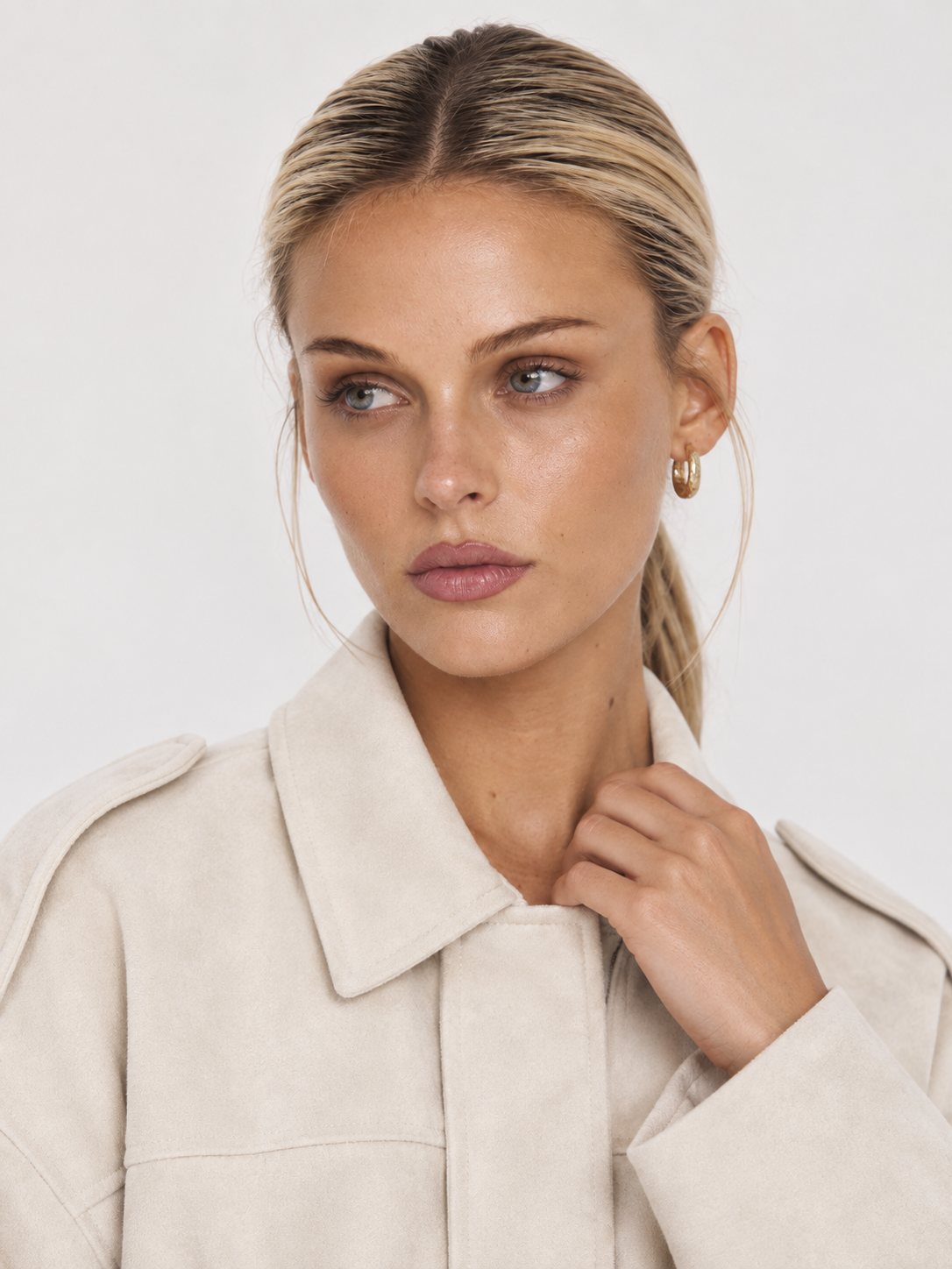 Lara Suede Bomber Jacket - White