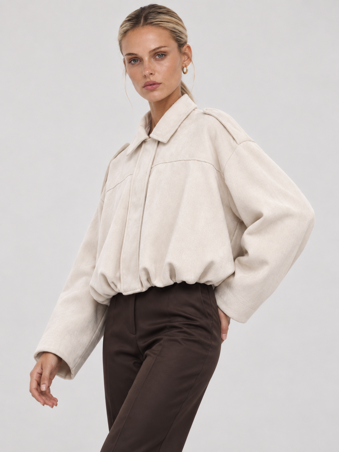 Lara Suede Bomber Jacket - White