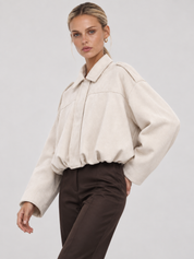 Lara Suede Bomber Jacket - White