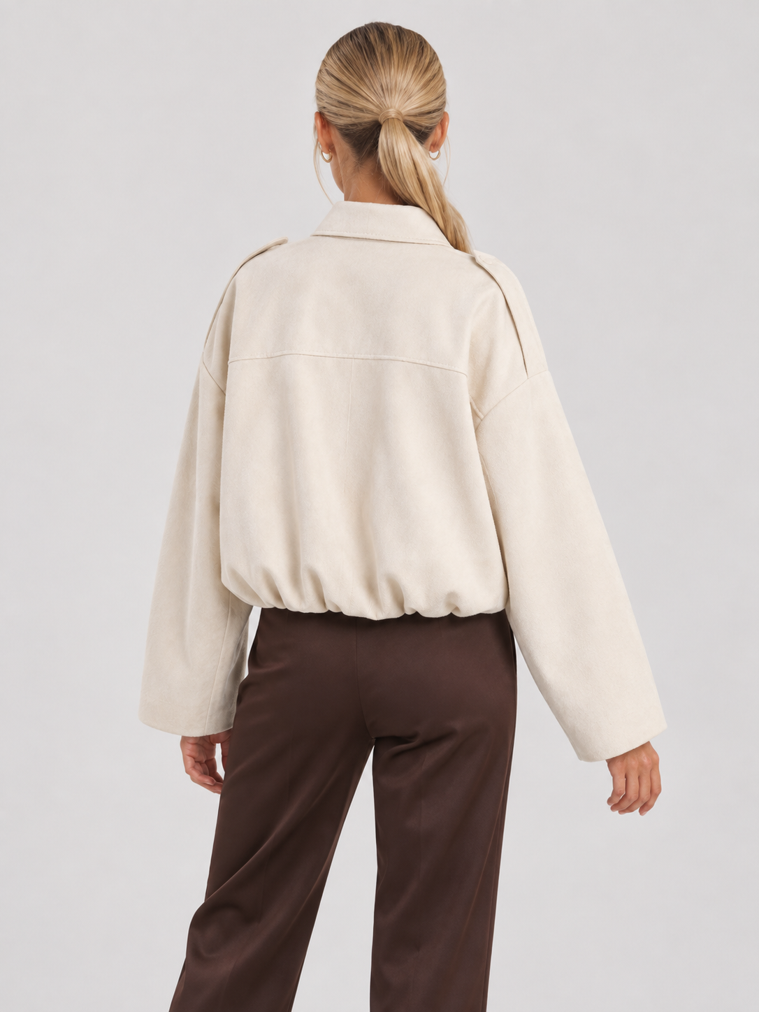 Lara Suede Bomber Jacket - White