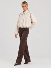 Lara Suede Bomber Jacket - White