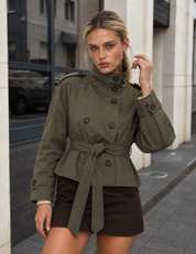 Cath Short Belted Trench Coat - Army Green