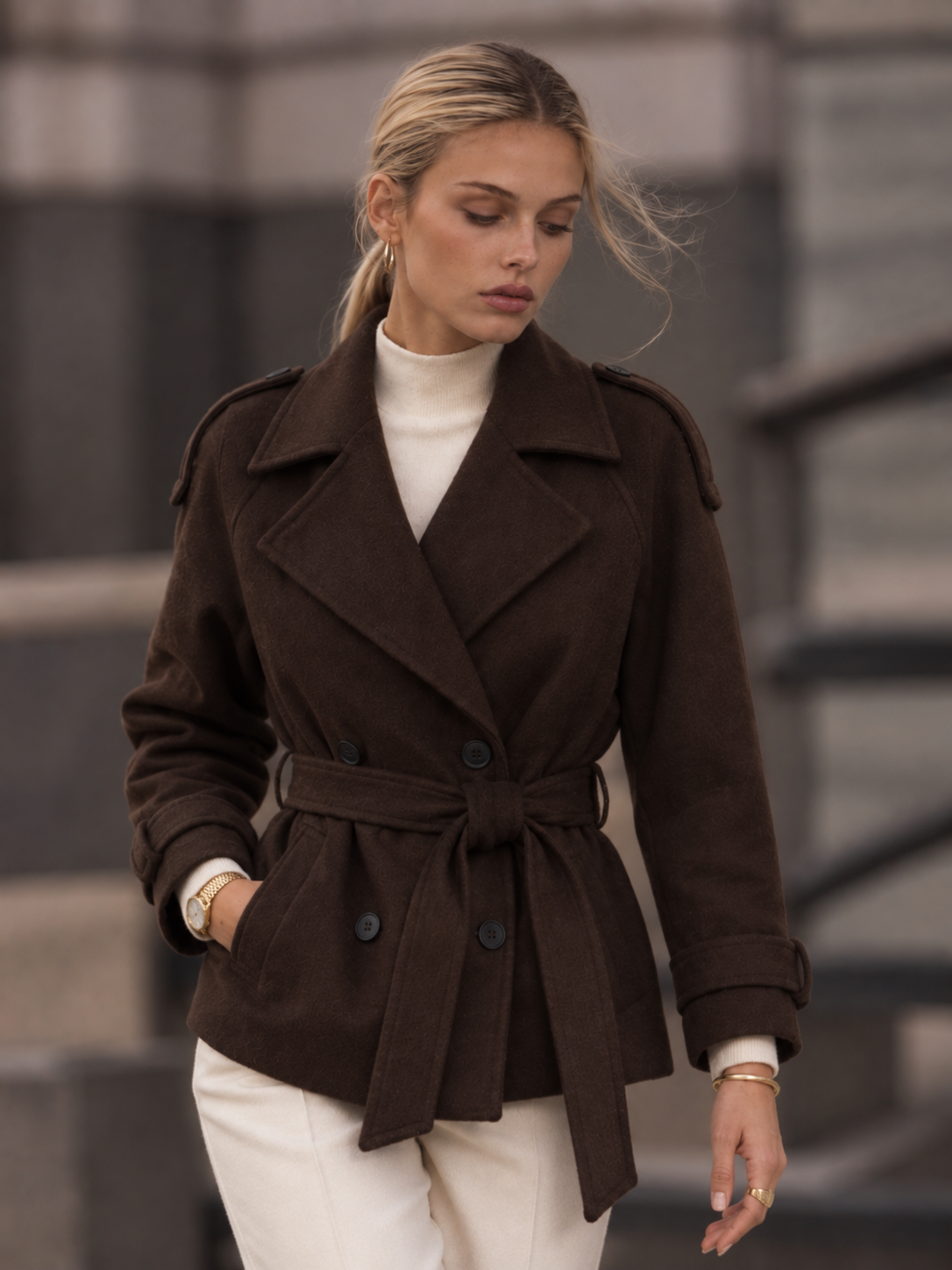 Camille | Brown Blend Cropped Trench Jacket