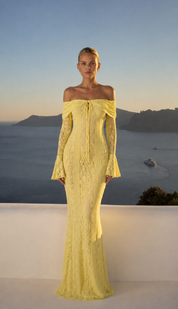 Fleur Vestido maxi de encaje con hombros descubiertos - Amarillo