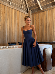 Abito longuette a linea A con bustino strutturato Houx - blu navy