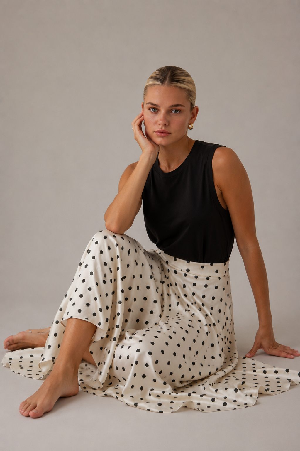 Mathilde | Polka Dot Tiered Satin Maxi Skirt