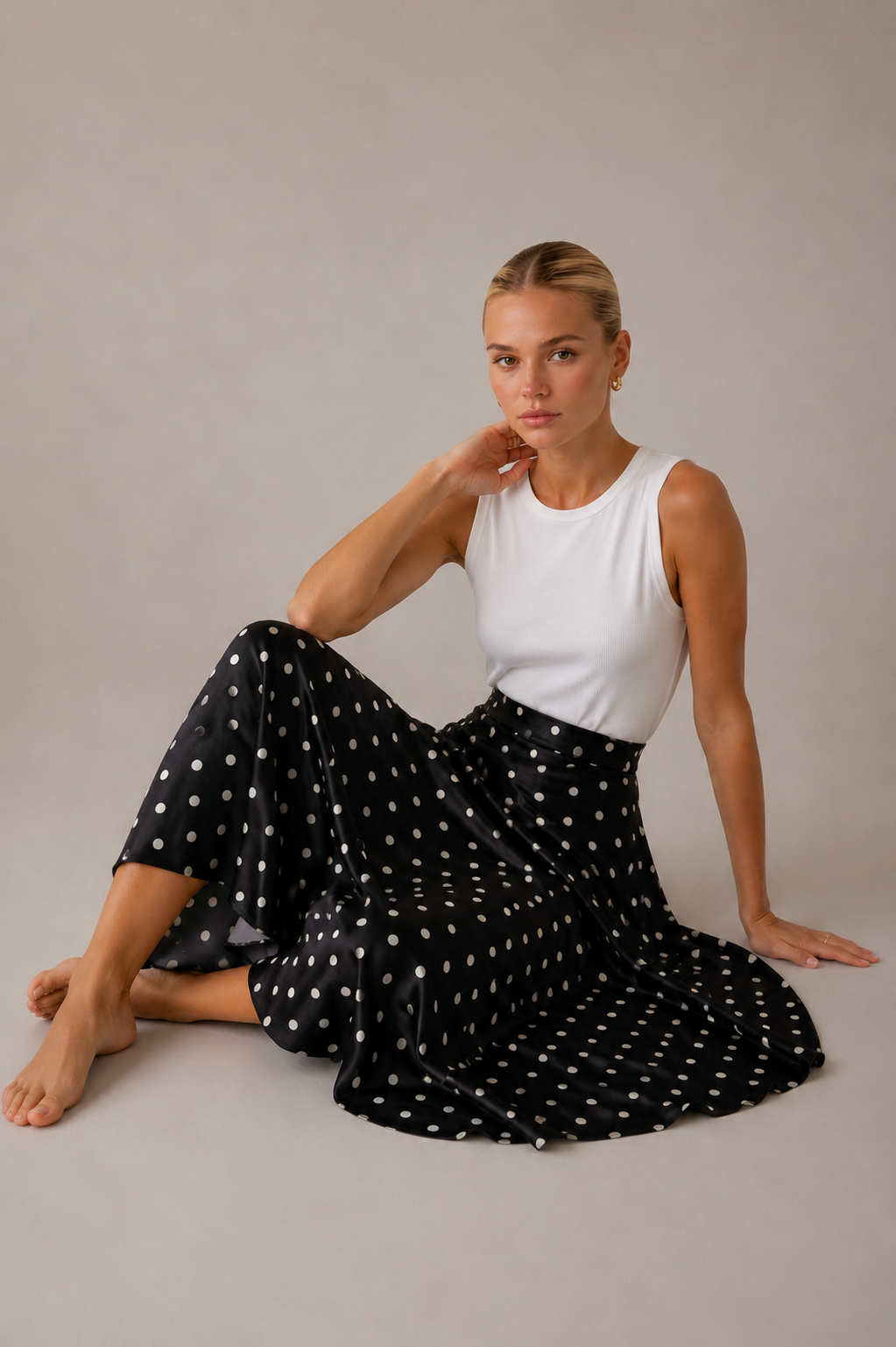Mathilde | Polka Dot Tiered Satin Maxi Skirt
