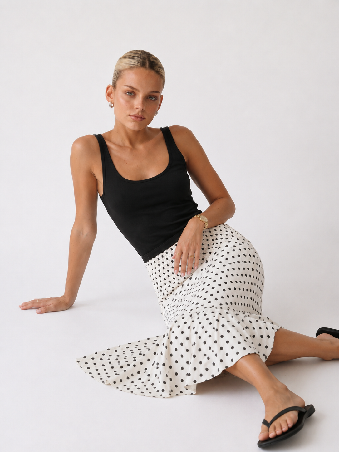 Sofia | Polka Dot Ruffle Maxi Skirt