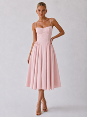 Houx Structured Bustier A-Line Midi Dress - Pink