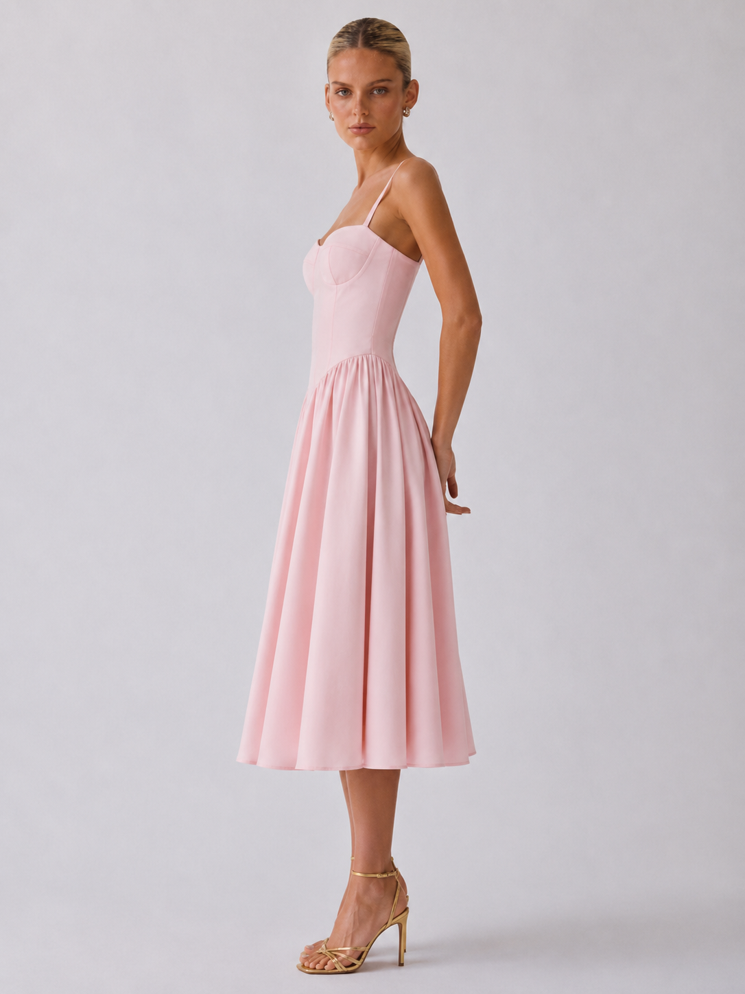 Houx Structured Bustier A-Line Midi Dress - Pink