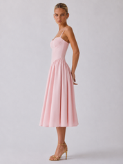 Houx Structured Bustier A-Line Midi Dress - Pink