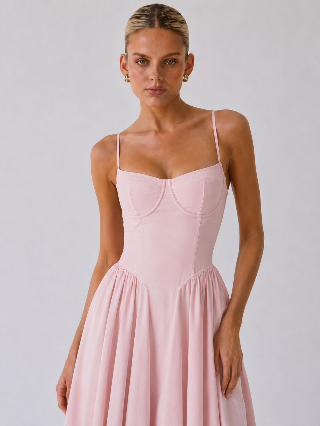 Houx Structured Bustier A-Line Midi Dress - Pink