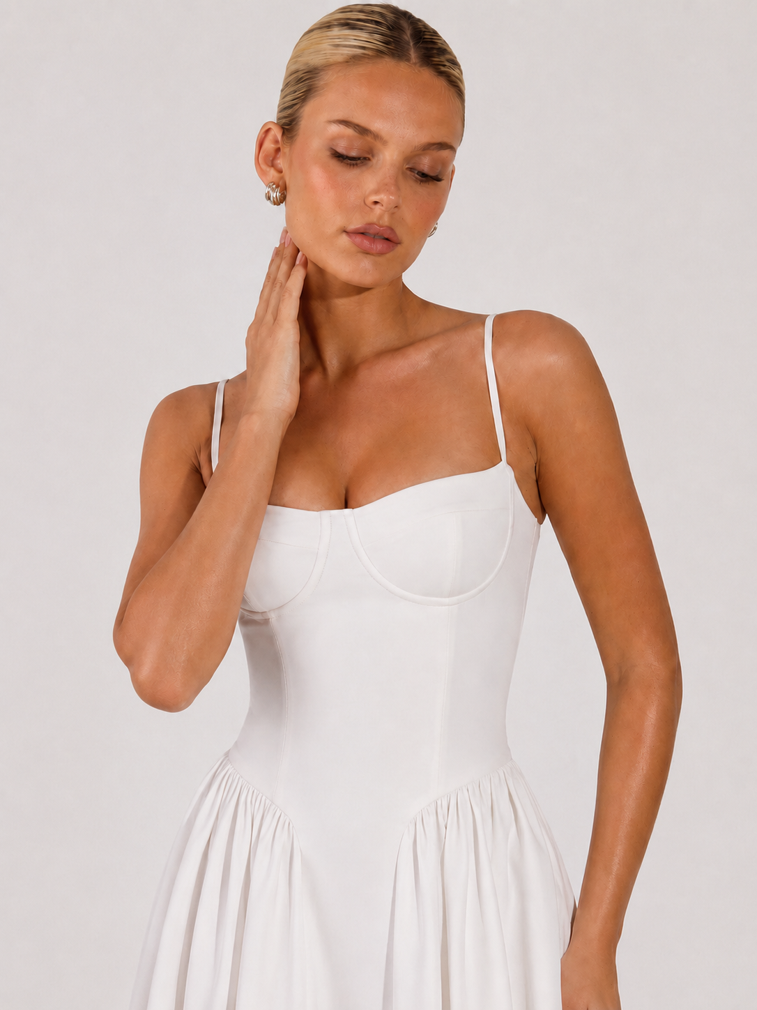 Houx Structured Bustier A-Line Midi Dress - White