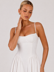 Houx Structured Bustier A-Line Midi Dress - White