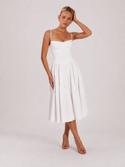 Houx Structured Bustier A-Line Midi Dress - White