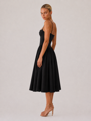 Houx Structured Bustier A-Line Midi Dress - Black