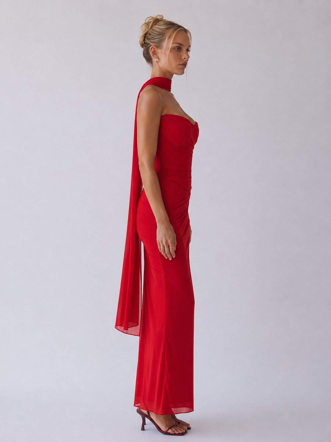 Souci | Trägerloses, gerafftes Maxikleid