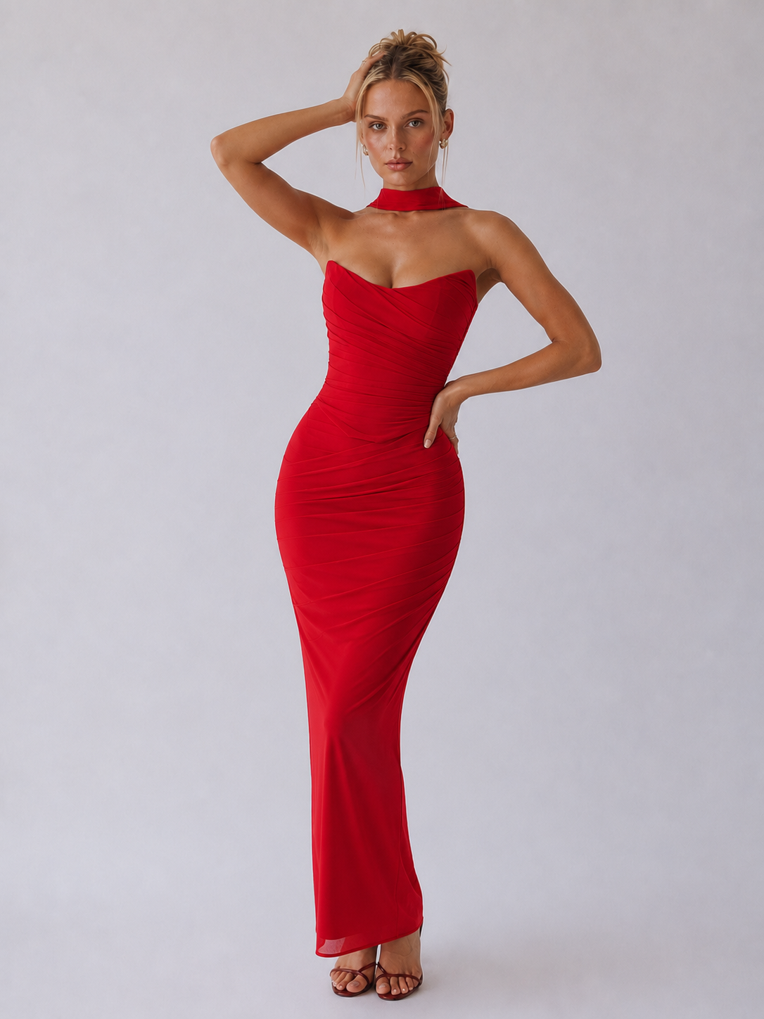 Souci | Trägerloses, gerafftes Maxikleid