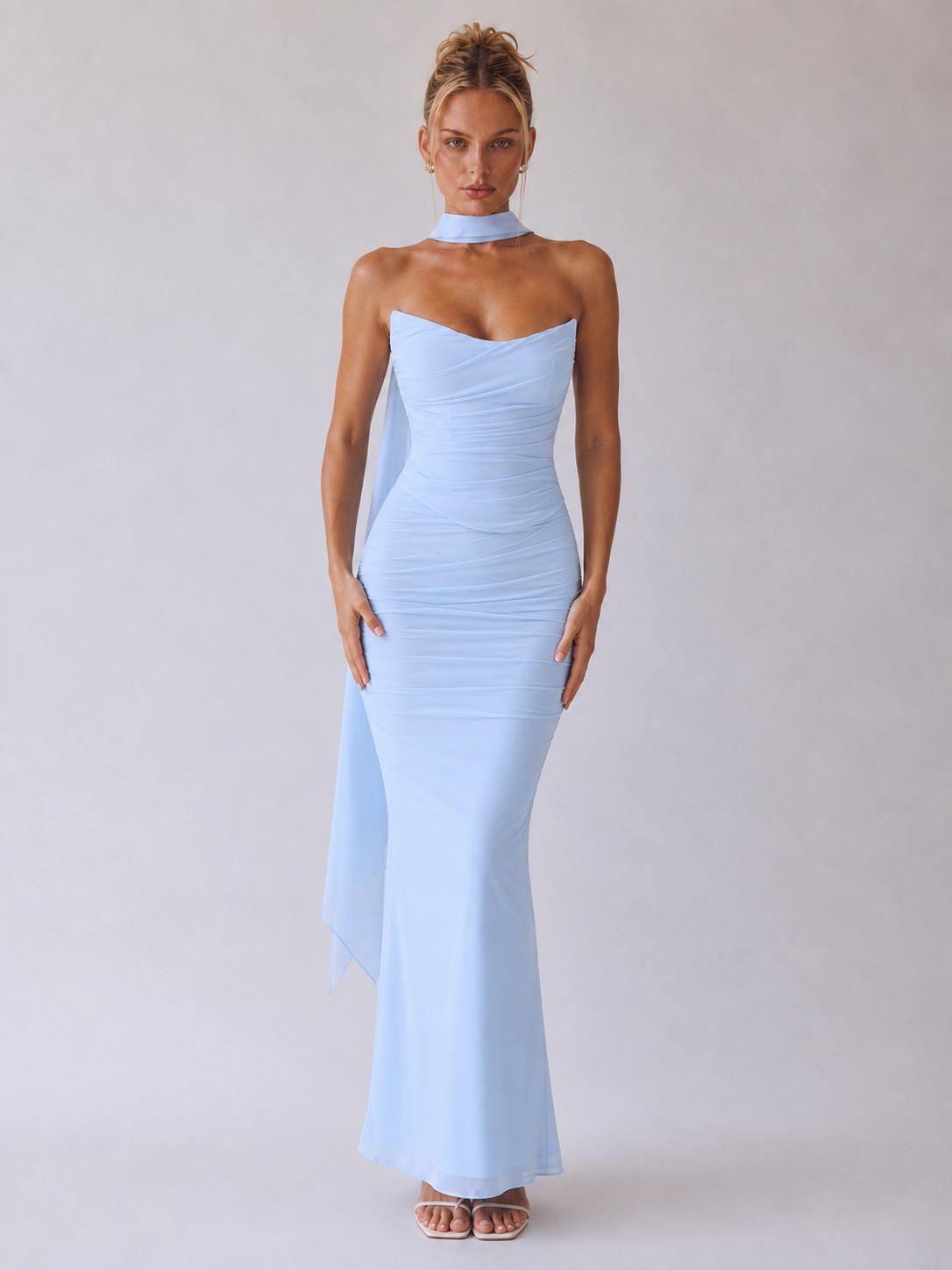 Souci | Trägerloses, gerafftes Maxikleid