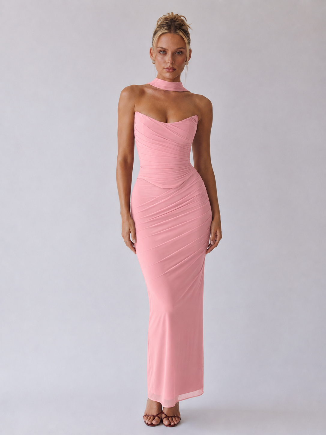 Souci | Trägerloses, gerafftes Maxikleid
