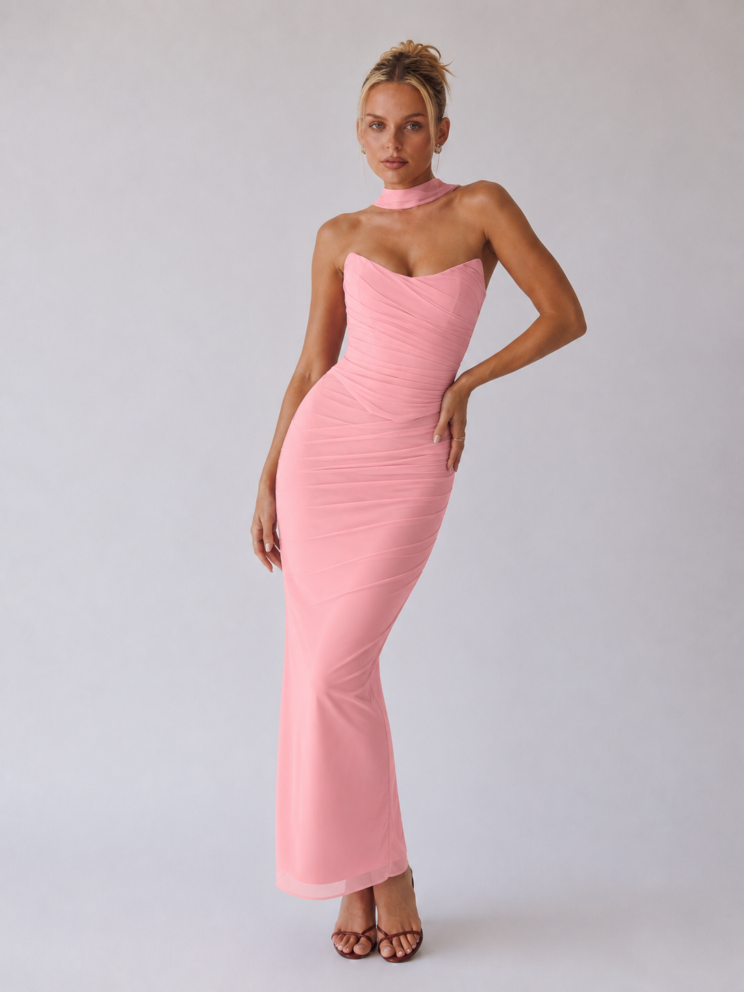 Souci | Trägerloses, gerafftes Maxikleid