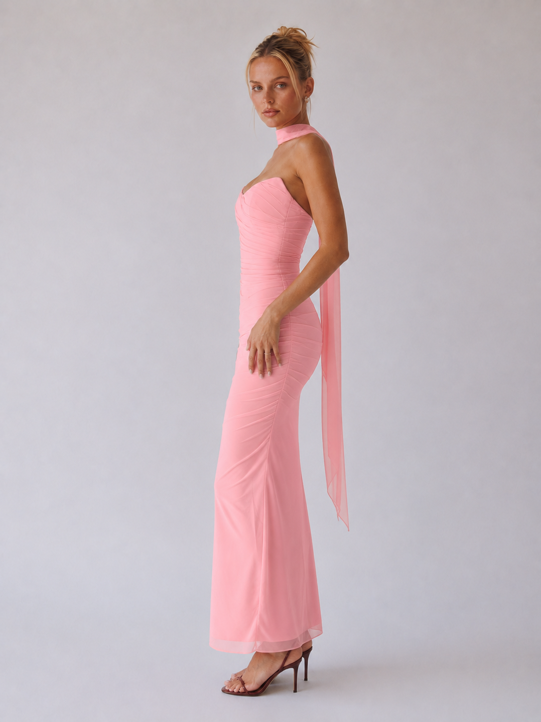 Souci | Trägerloses, gerafftes Maxikleid