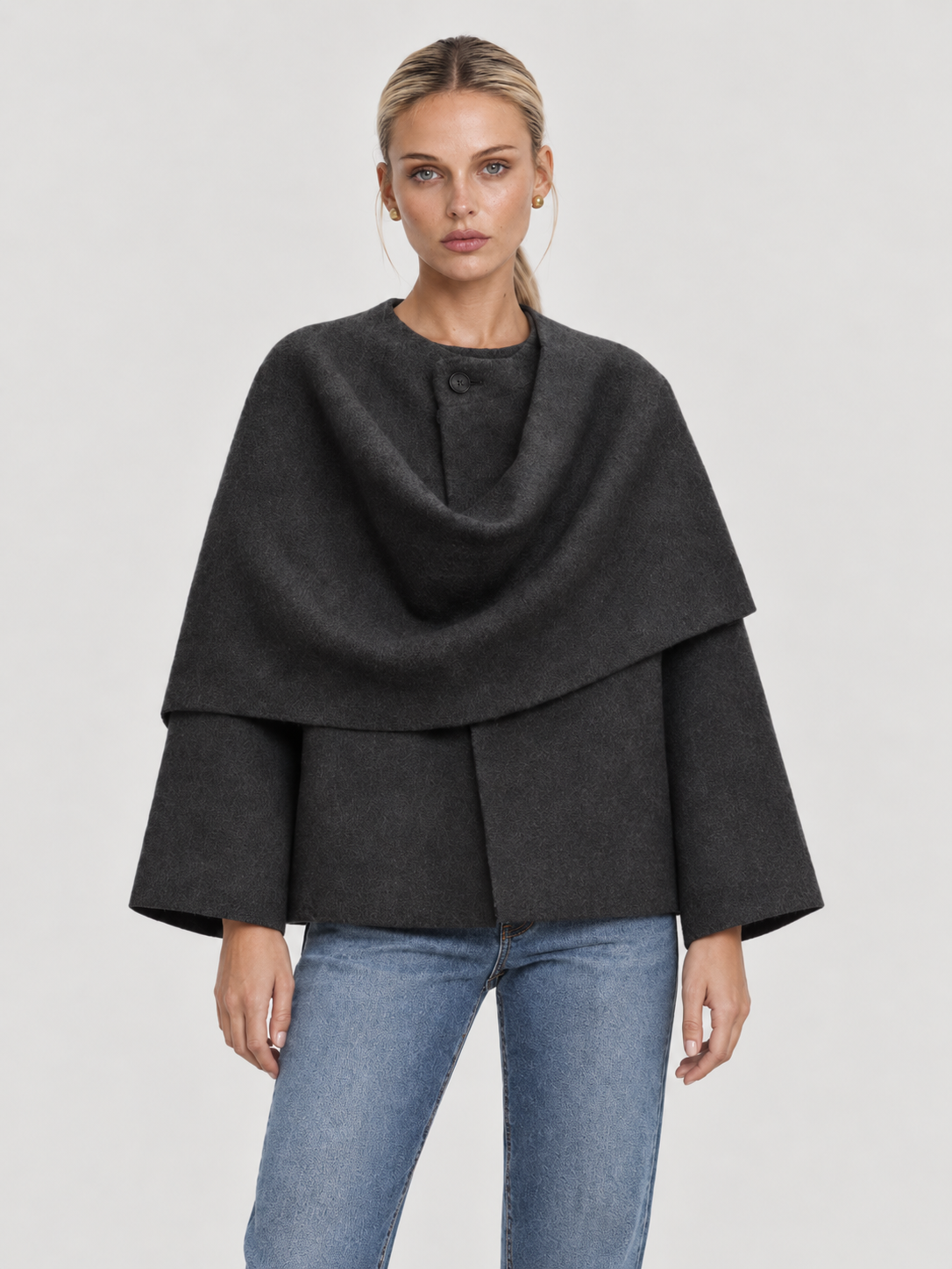Iris Cape-Mantel mit Wasserfallausschnitt für Damen - Dunkelgrau