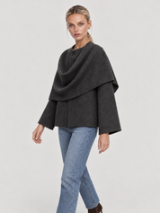 Iris Cape-Mantel mit Wasserfallausschnitt für Damen - Dunkelgrau