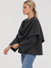 Iris Cape-Mantel mit Wasserfallausschnitt für Damen - Dunkelgrau