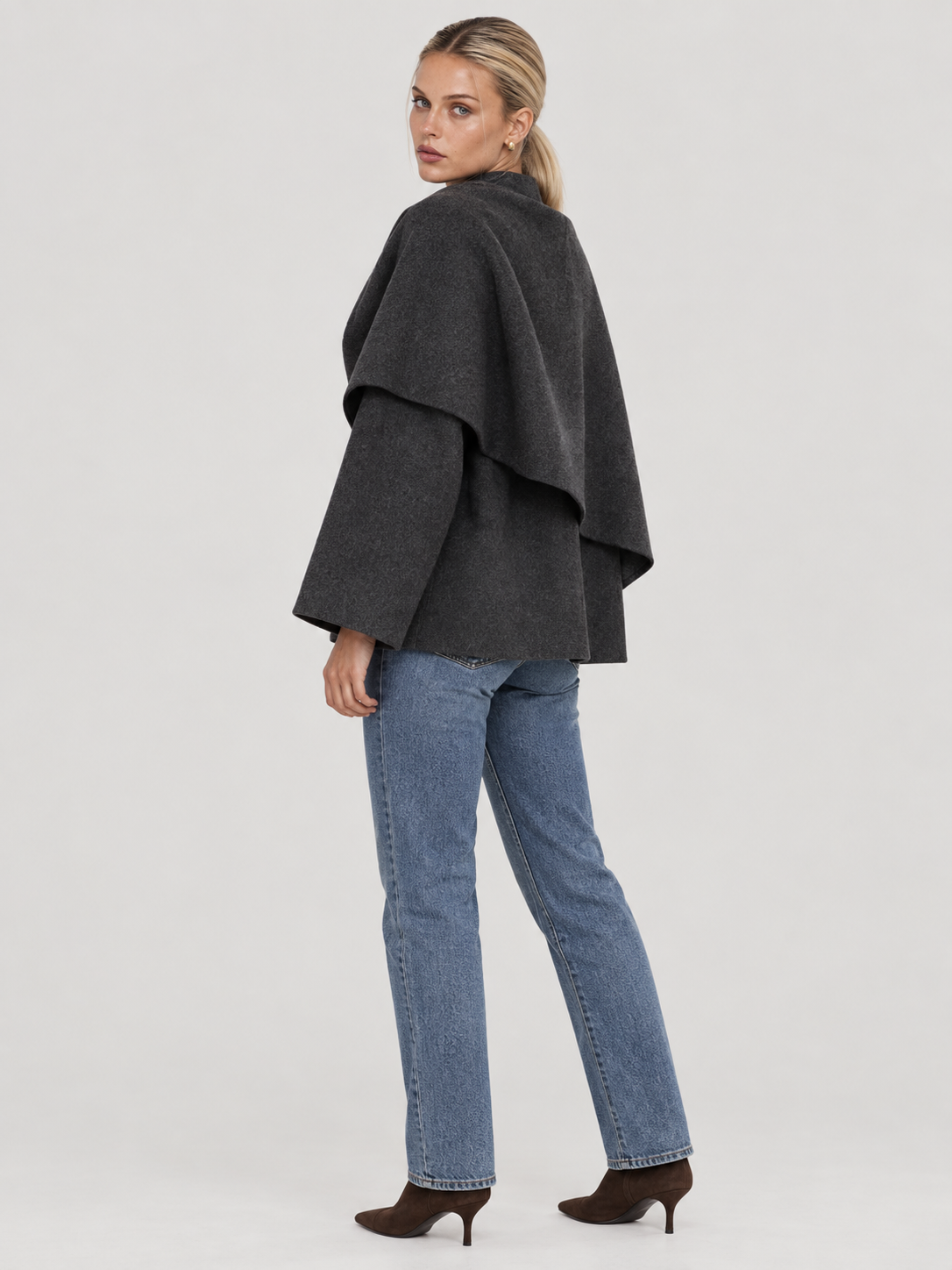 Iris Cape-Mantel mit Wasserfallausschnitt für Damen - Dunkelgrau