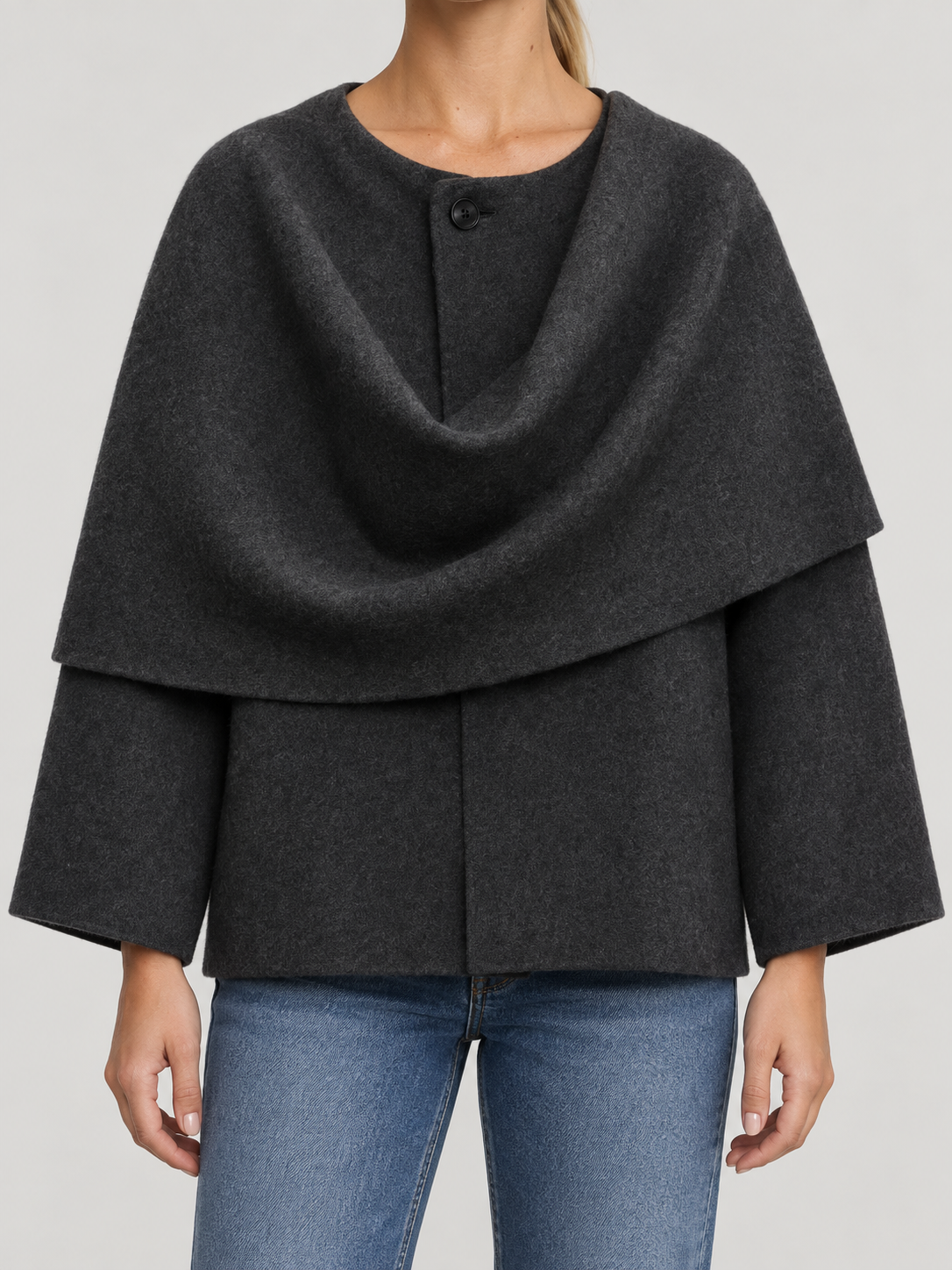 Iris Cape-Mantel mit Wasserfallausschnitt für Damen - Dunkelgrau