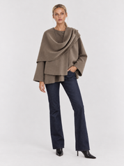 Cappotto mantella da donna con collo drappeggiato Iris - tortora