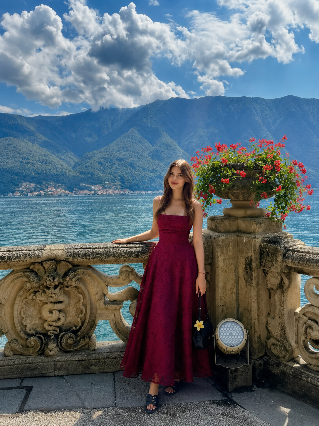 Louise | Lace Midi A-Line Dress with Lace-Up Back