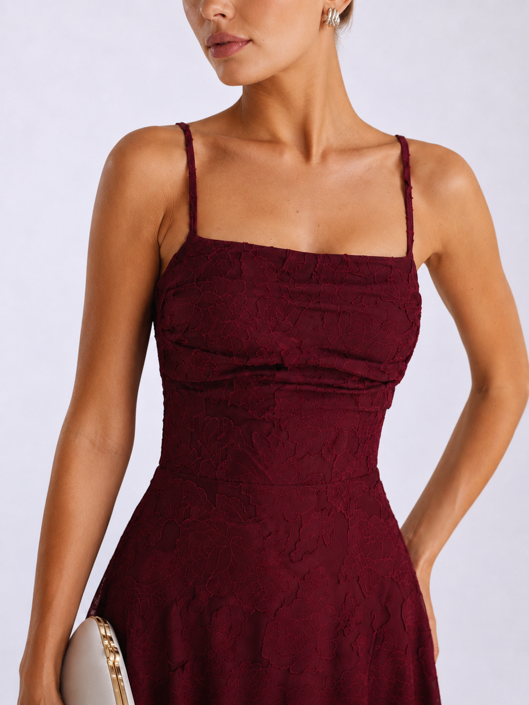 Louise | Lace Midi A-Line Dress with Lace-Up Back