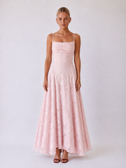 Louise | Lace Midi A-Line Dress with Lace-Up Back