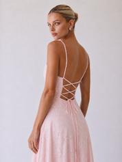 Louise | Lace Midi A-Line Dress with Lace-Up Back