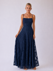 Louise | Lace Midi A-Line Dress with Lace-Up Back
