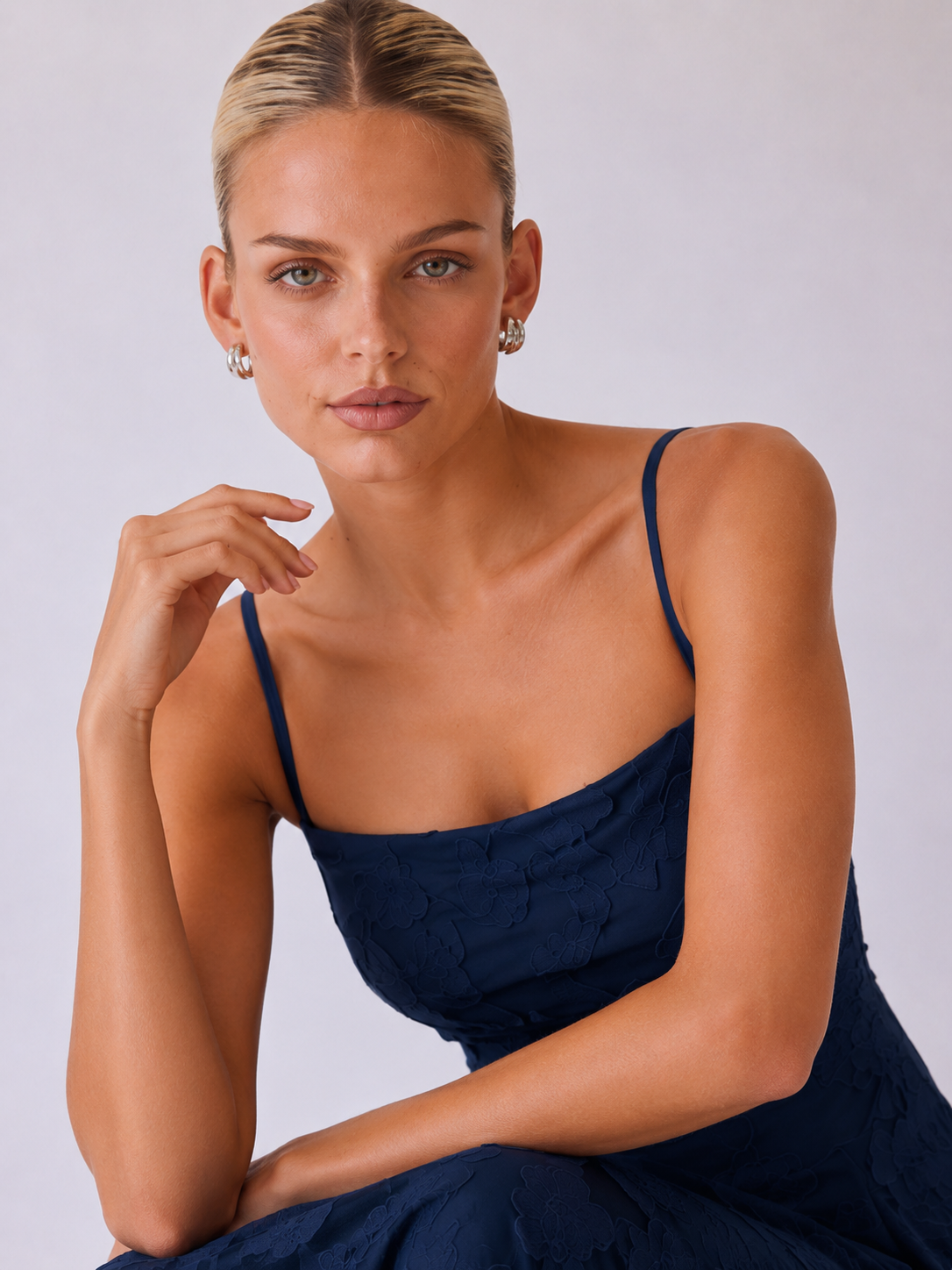 Louise | Lace Midi A-Line Dress with Lace-Up Back