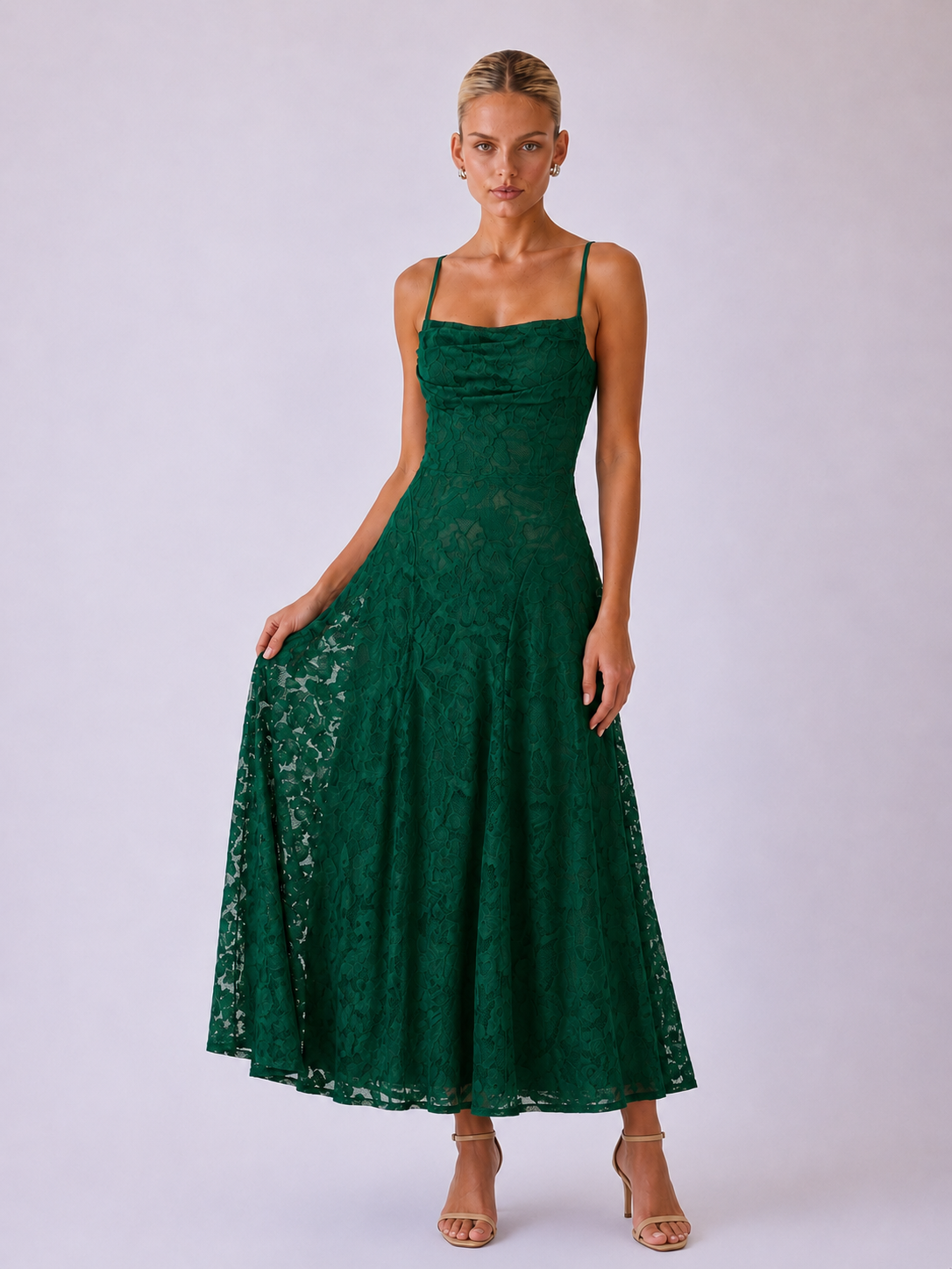 Louise | Lace Midi A-Line Dress with Lace-Up Back