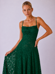 Louise | Lace Midi A-Line Dress with Lace-Up Back