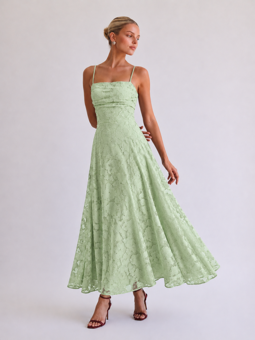 Louise | Lace Midi A-Line Dress with Lace-Up Back