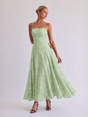 Louise | Lace Midi A-Line Dress with Lace-Up Back