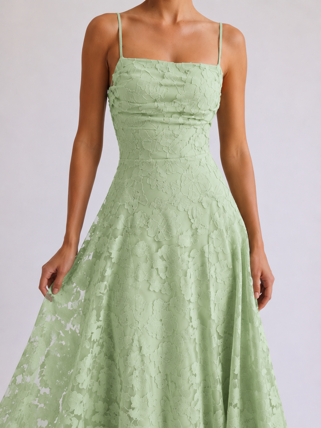Louise | Lace Midi A-Line Dress with Lace-Up Back