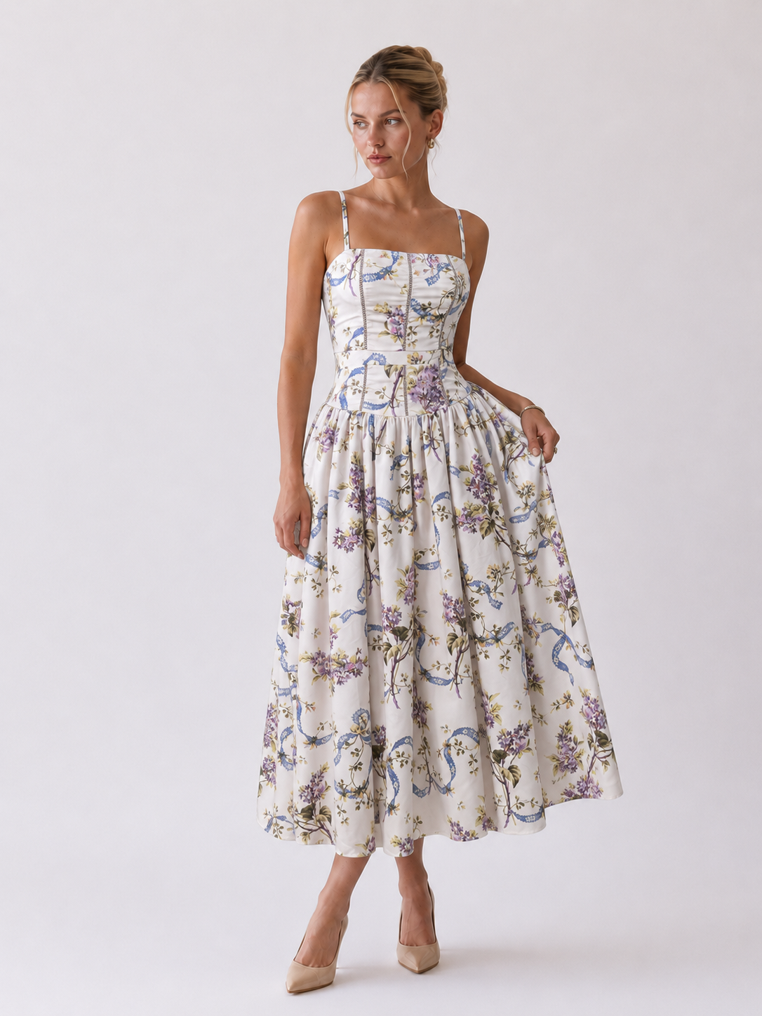 Stella | Floral Corset Midi Dress