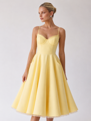 Robe midi jaune Hope à encolure ronde et coupe trapèze